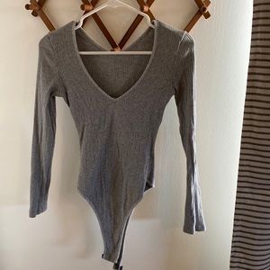 Grey Bodysuit | Ribbed | Long Sleeve Bodysuit | Size Large